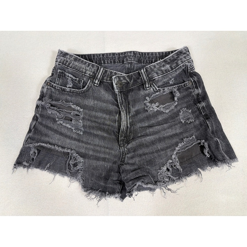 American Eagle Distressed Black Denim Shorts Womens Size 2 Frayed Hem 0707